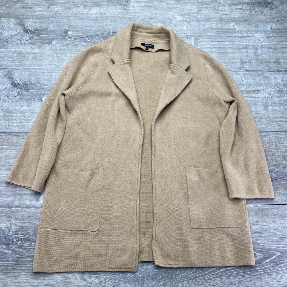 Quince Blazer Womens M Beige 100% Organic Cotton Knit Open Front Jacket